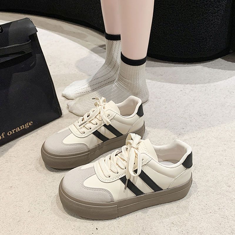 小白鞋女厚底2025年春秋新款阿甘德训鞋百搭休闲板鞋松糕系带单鞋