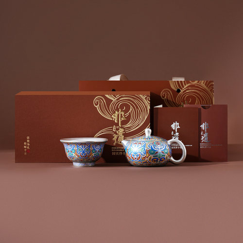 鎏银工艺 | 东方雅韵敦煌饕餮茶具套组  [  高端茶具礼盒  ]