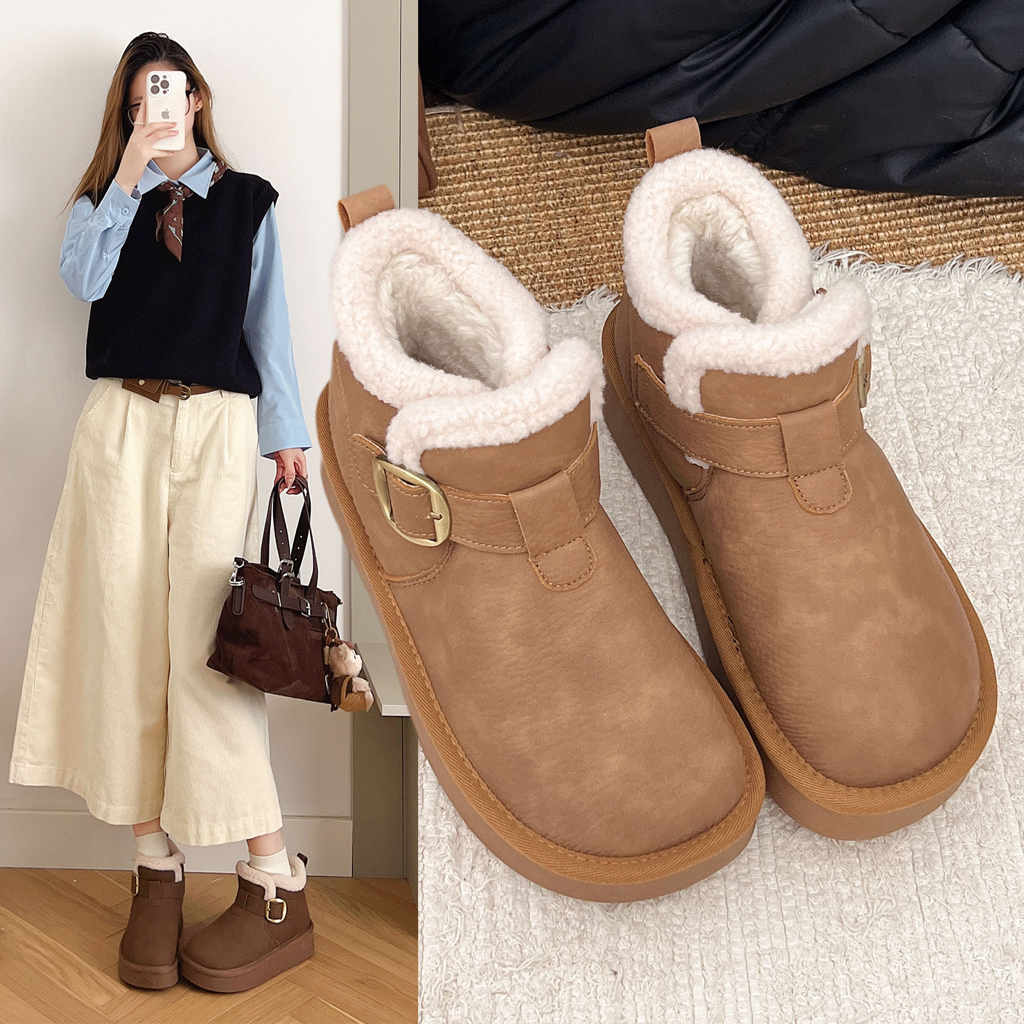 新款冬季加绒保暖女鞋2025雪地靴