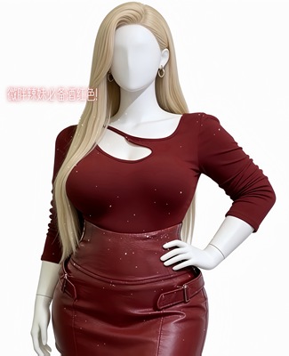 [IceYu]微胖mm大码性感辣妹红色镂空长袖T恤女修身显瘦打底衫上衣
