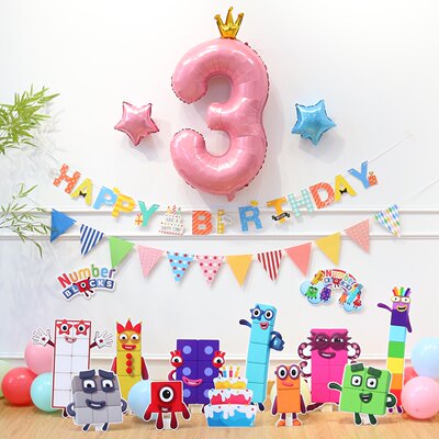 Number Blocks数字积木生日布置装饰场景儿童派对背景墙kt板气球