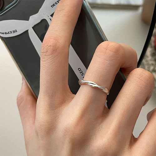 s925纯银开口麻花缠绕素圈戒指