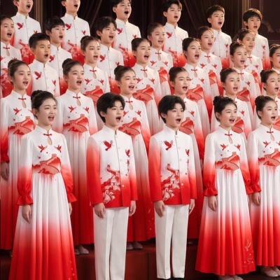 小学生合唱服红色主题演出服儿童合唱团歌颂祖国演讲比赛演出服装