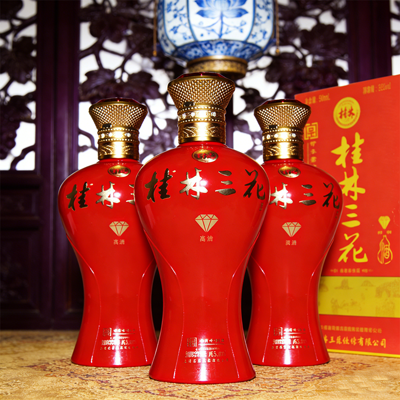 桂林三花银钻52度500mLX6瓶大米酿造米香型粮食白酒广西特产包邮