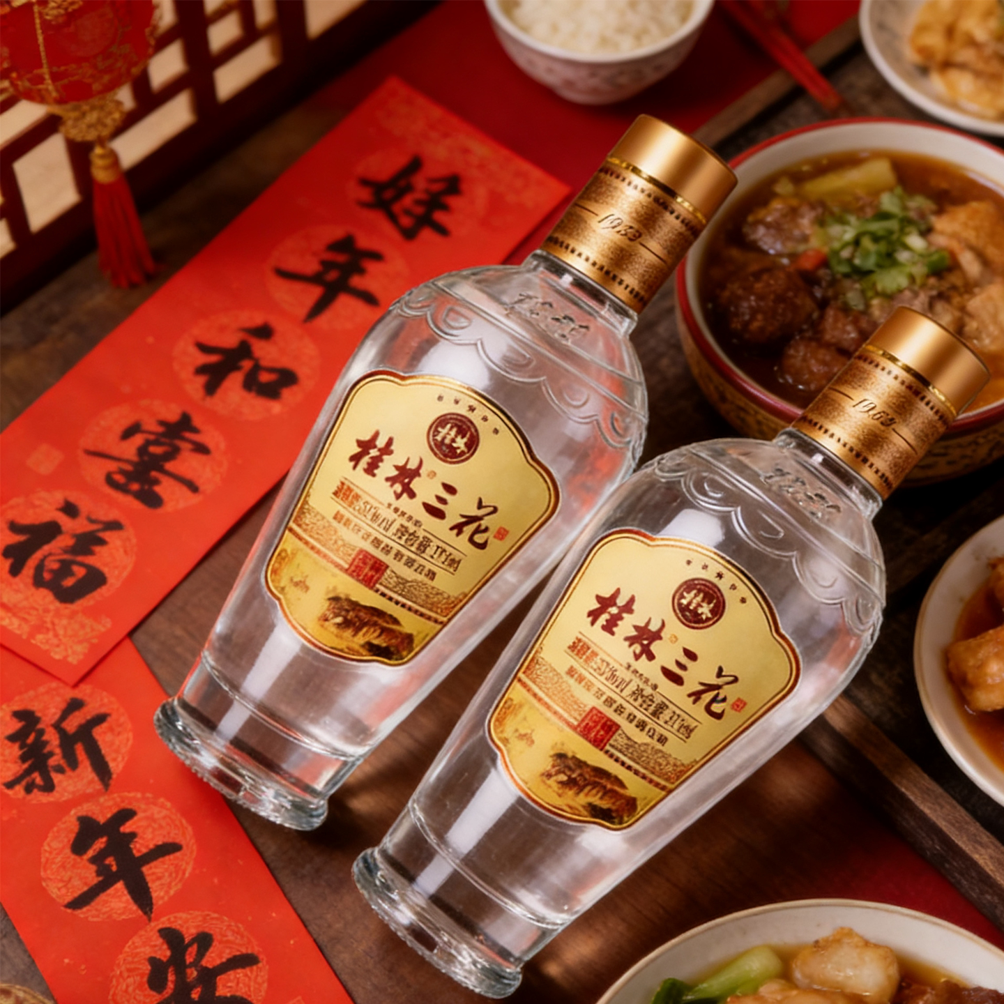 桂林三花五星精品52度375mL瓶装高度米香型粮食白酒广西特产包邮