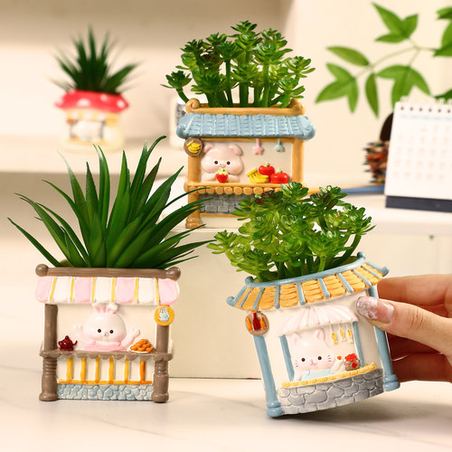 可爱小动物造型笔筒摆件盆栽