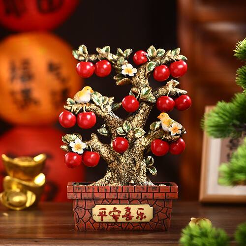 平安喜乐苹果树摆件前台喜鹊装饰