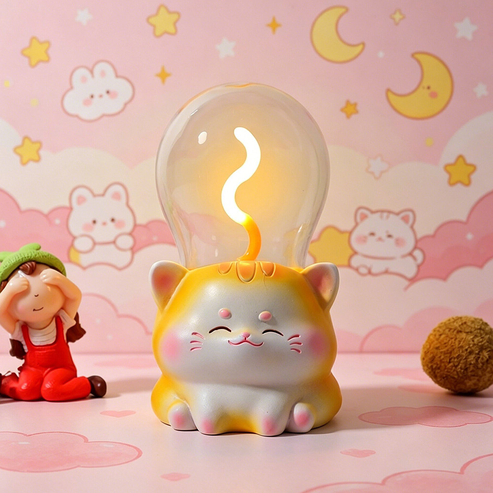 创意猫咪海豚灯泡小夜灯摆件儿童书桌工位发光装饰品送人生日礼物