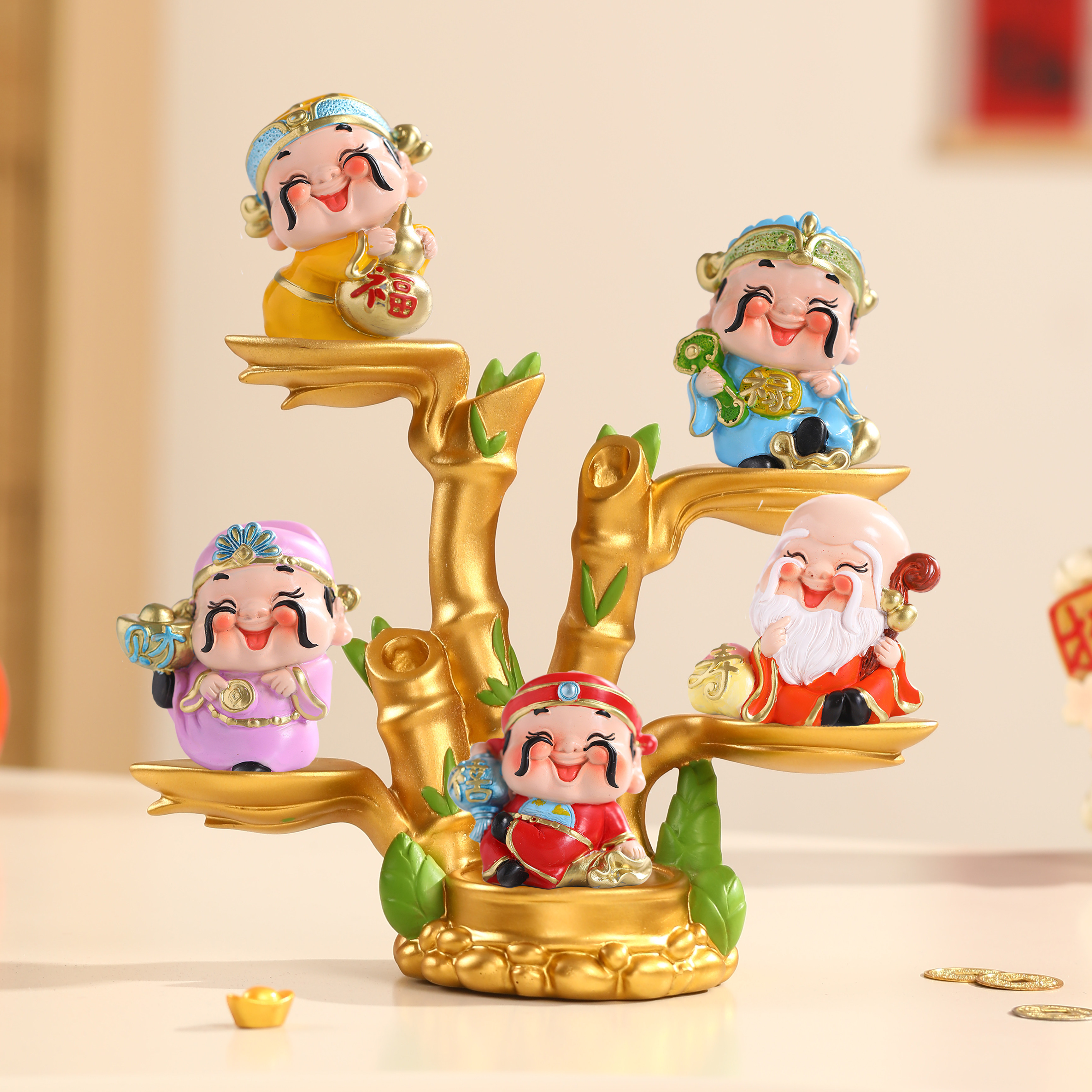 喜乐五福财神爷摆件玄关电视柜办公室装饰品福禄寿喜乔迁送人礼品,家居饰品,桌面摆件,淘宝优惠券,粉丝福利购,淘宝优惠卷