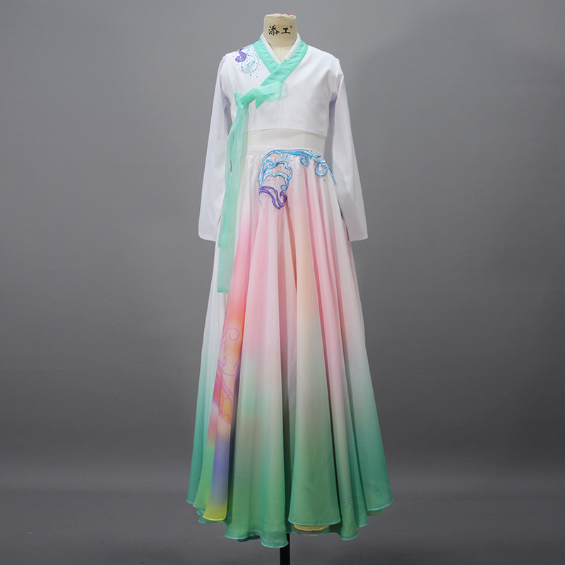 新款古典舞蹈服装女飘逸朝鲜民族舞飞花蝶语演出服大摆裙艺考定制