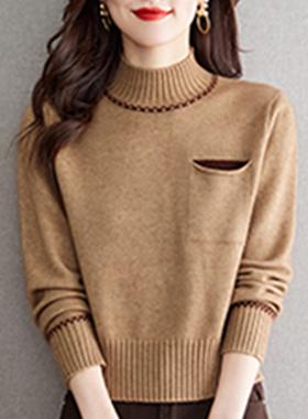 MONLOUVE红色短款毛衣女秋冬新款高腰时尚小个子内搭半高领针织打