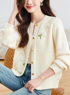 MONLOUVE红色毛衣开衫外套春秋宽松休闲短款女装2025新款时尚百搭