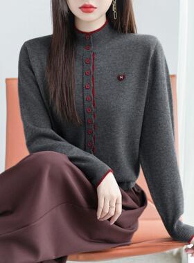 MONLOUVE小个子红色半高领单排扣针织毛衣2025秋冬新款洋气毛衣打