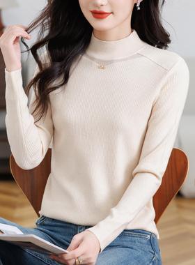 MONLOUVE红色半高领毛衣女秋冬衫宽松打底衫2025新款纯色针织女士