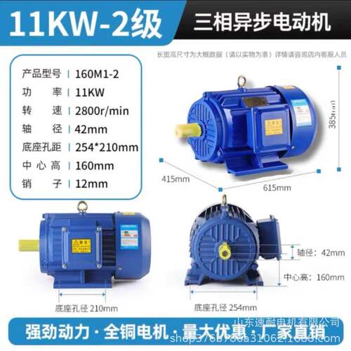 三相异步电动机11W/2极2900转国标线圈电动机