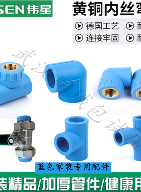 伟星管4分20蓝色ppr水管配件直通黄铜内牙三通热熔福管禧管家装