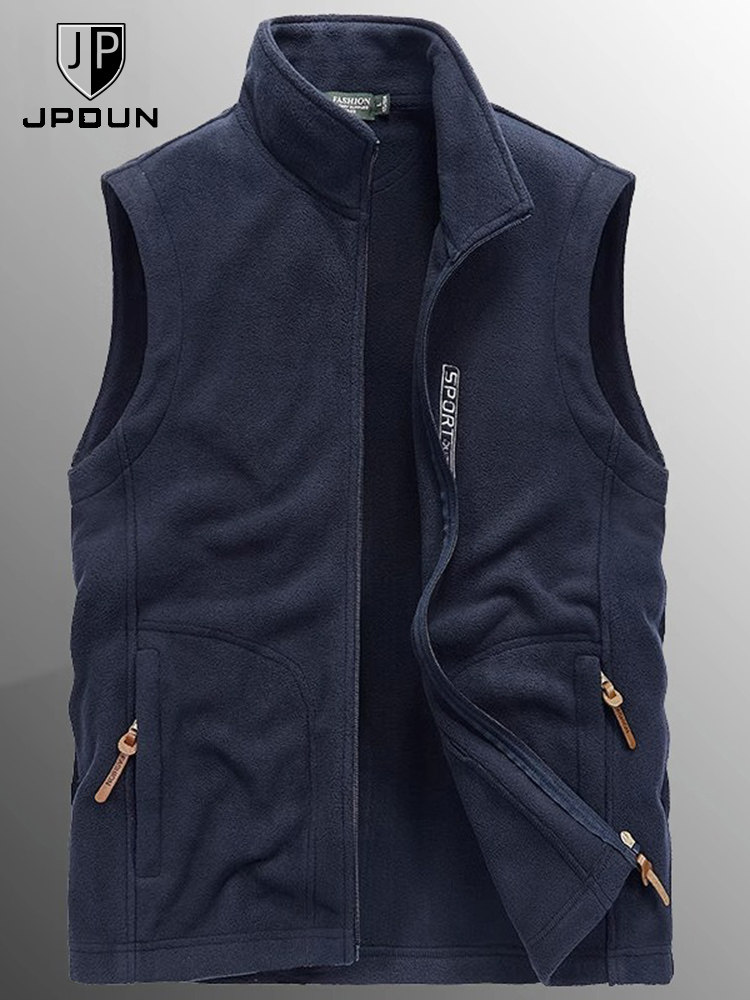 JPDUN SPRING FALL STAND COLLAR OUTDOOR CASUAL FLEECE VEST MENS POLAR FLEECE SHOULDER VEST MENS SLEEVELESS JACKET
