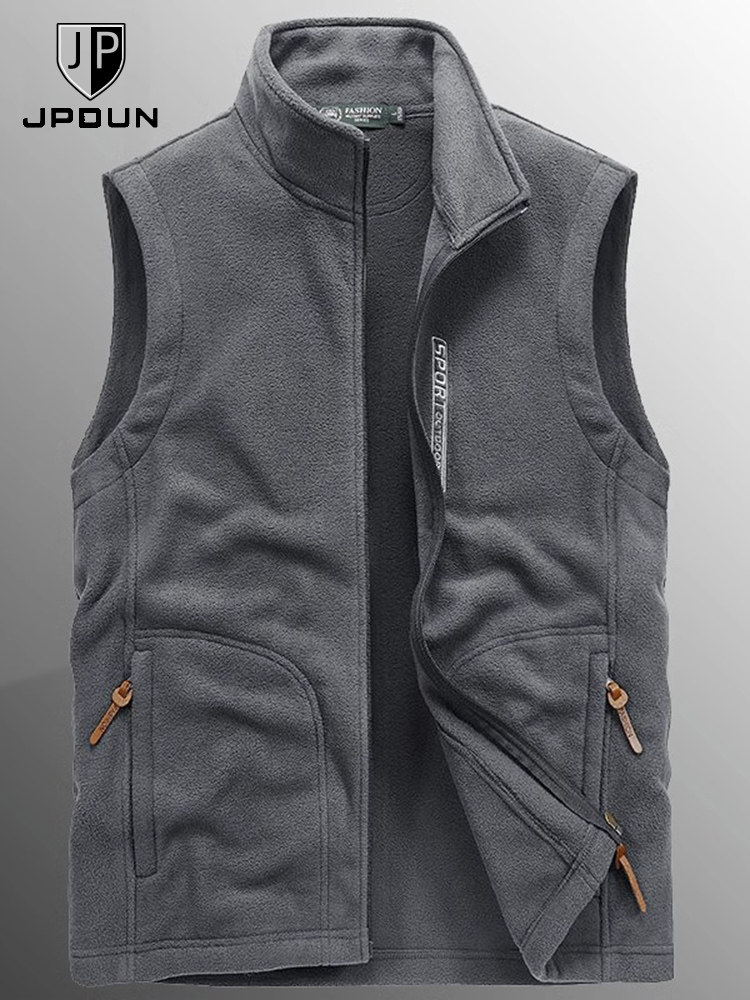 JPDUN SPRING FALL STAND COLLAR OUTDOOR CASUAL FLEECE VEST MENS POLAR FLEECE SHOULDER VEST MENS SLEEVELESS JACKET