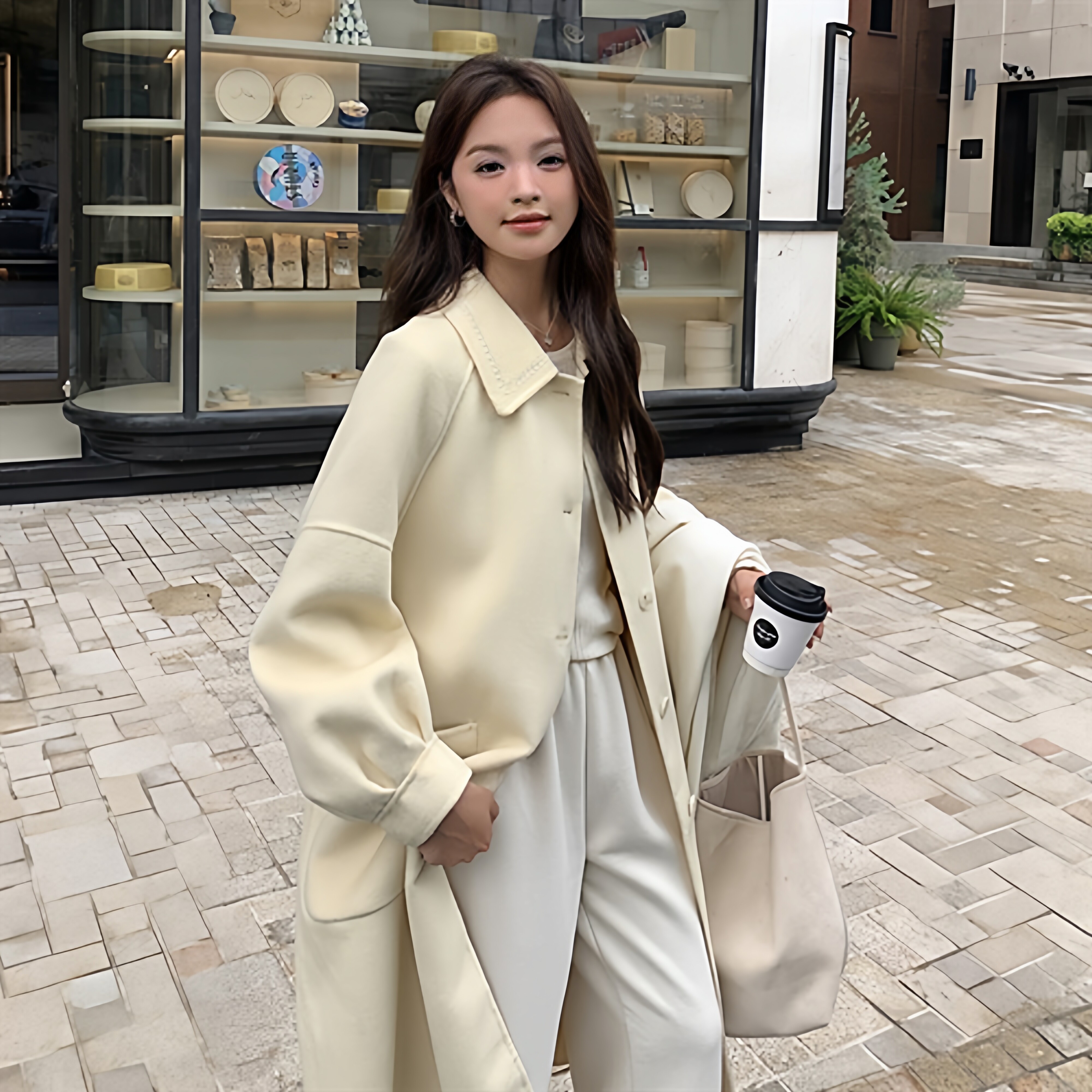双面羊毛大衣女长款秋冬新款宽松结婚高端红色大码毛呢子外套B11