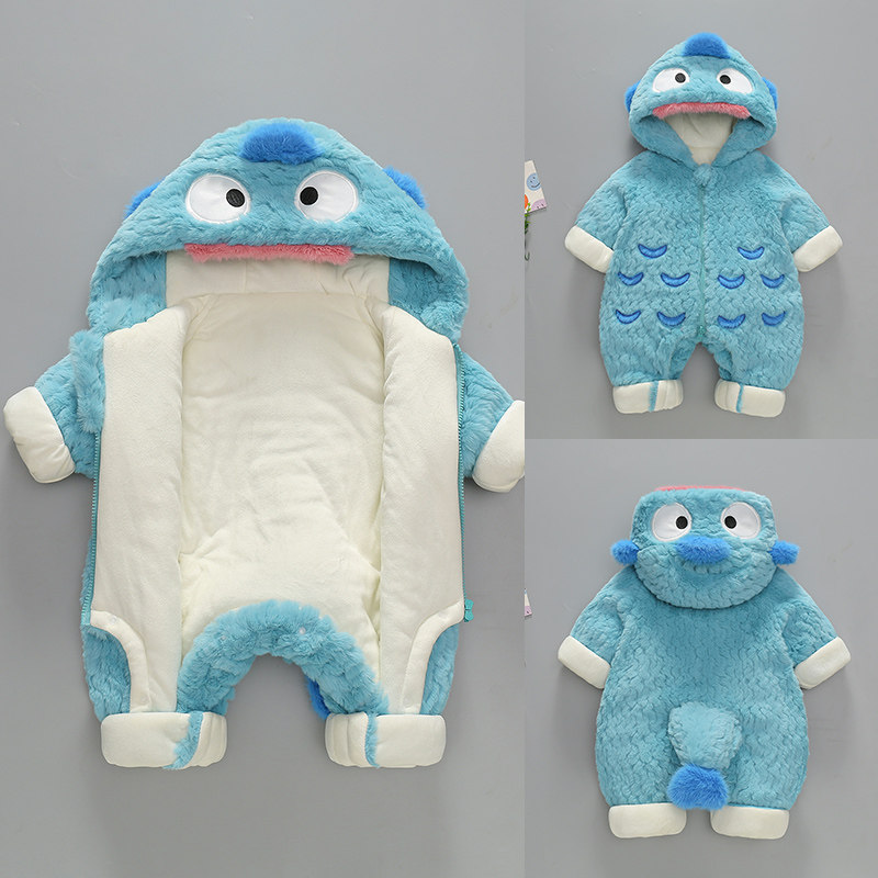 婴儿连体衣冬季加绒加厚保暖外出服抱衣宝宝衣服秋冬网红冬装蓝色