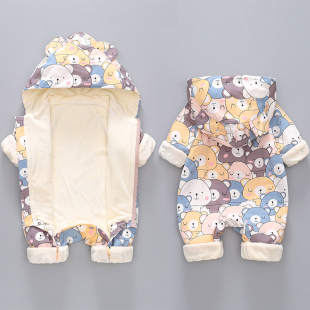 婴儿新生儿春秋连体衣外出抱衣胖熊网红超萌春季宝宝衣服春装初生