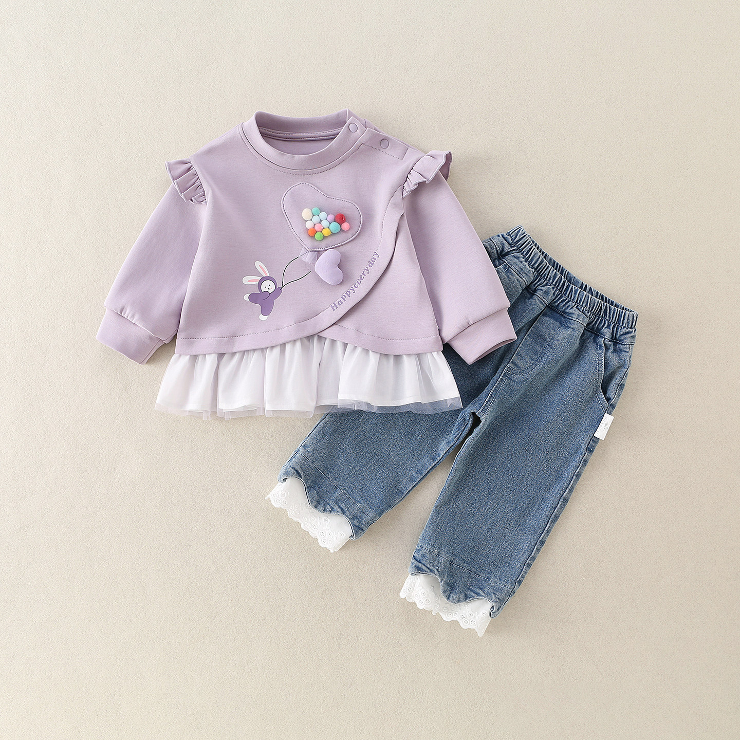 婴儿秋装时尚套装婴幼儿衣服宝宝春秋两件套上衣牛仔裤秋季秋女宝