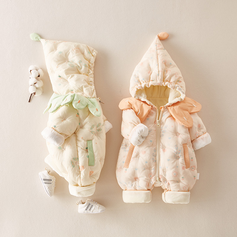 婴儿衣服秋冬季套装过年宝宝加厚连体衣冬装新生儿加绒服外出抱衣