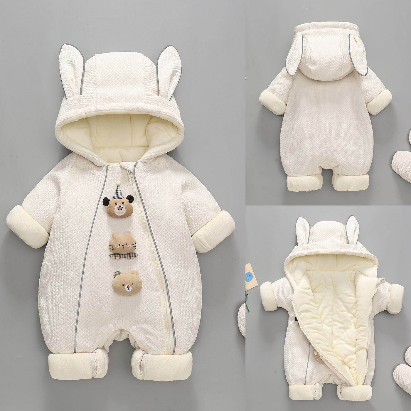 婴儿新生儿网红男宝宝女连体衣冬装衣服三只玩偶冬新生儿抱衣冬季