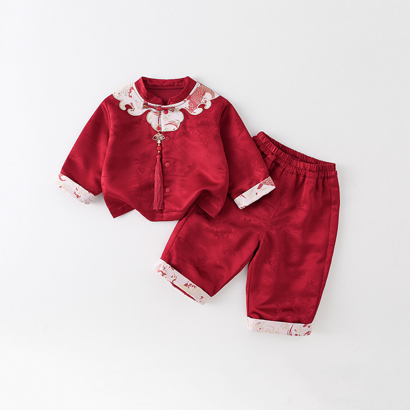 婴幼儿唐装汉服分体套装秋两件套婴儿衣服宝宝锦鲤满月春秋新中式
