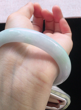 6364大圈口天然缅甸a货糯化种牛奶白翡翠玉手镯正品官方旗舰店女