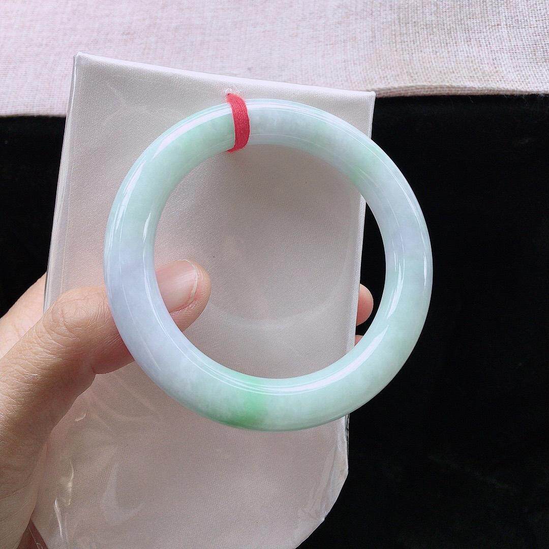 5556圆条天然缅甸a货糯种飘绿春带彩翡翠玉手镯正品官方旗舰店女