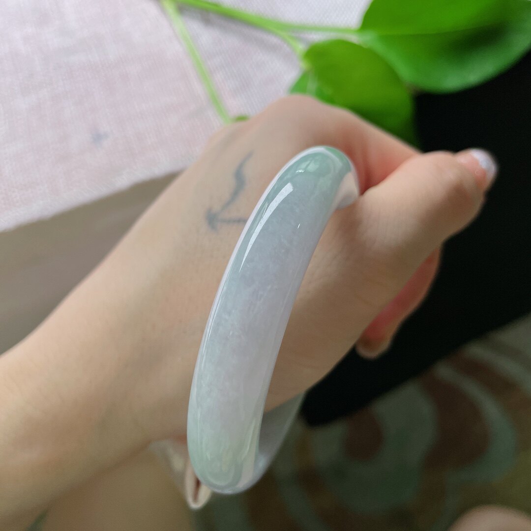 57圆条天然缅甸a货糯种紫色淡春彩翡翠玉手镯子正品官方旗舰店女