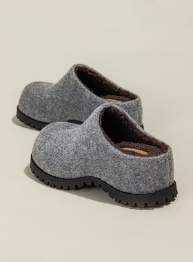 2025冬季新款厚底增高包头小众半拖鞋女复古加绒针织面大头设计感