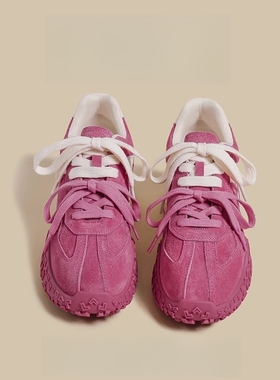 小众树莓粉色阿甘鞋女2025春秋小个子厚底德训鞋时尚双鞋带休闲鞋