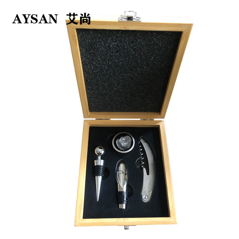 不锈钢高档竹盒开瓶器套装创意多功能红酒开瓶器礼品套装