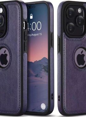 商务简约苹果14Pro手机壳紫色iPhone13保护套男女高级感12/13promax防滑高端皮纹11promax个性xsmax漏标外壳