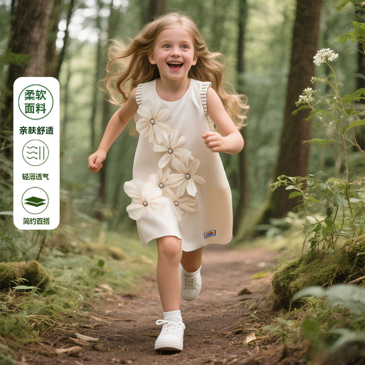 儿童女童花朵裙子夏季飞飞袖连衣裙子中大童款2025新款公主风KS