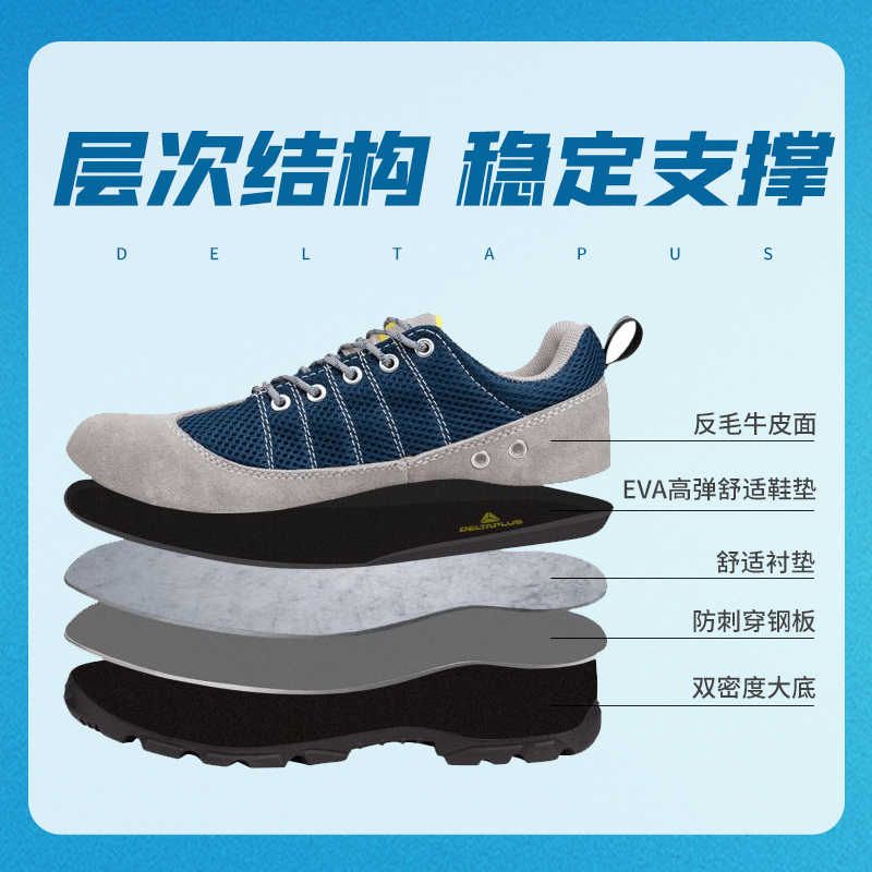 代尔塔劳保鞋男夏季防砸防刺耐磨防滑轻便透气防臭牛皮工作鞋舒适