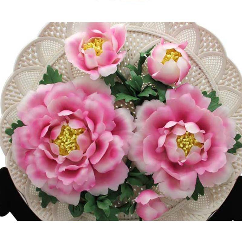 装饰盘 坐盘瓷器花盘 现代家居工艺品摆件 16寸牡丹i.