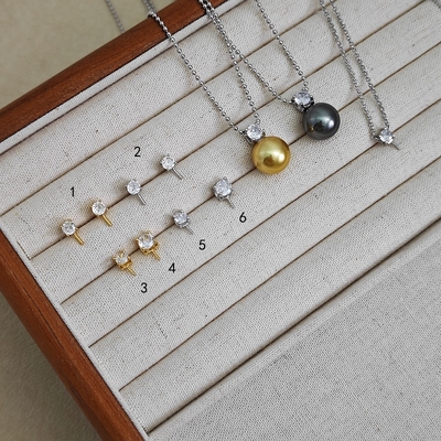 铜镀18K金色白金色圆形白色戴妃锆石羊眼针耳钉吊坠头空托DIY配件