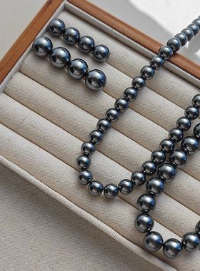 仿珍珠仿深海617大溪地深灰色直孔半孔玻璃圆珠散珠DIY配件548