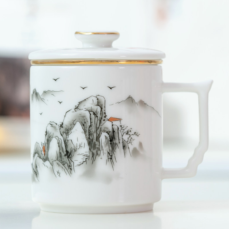 羊脂玉带茶隔带过滤网杯子小号办公室泡茶杯中秋礼品茶水分离茶杯
