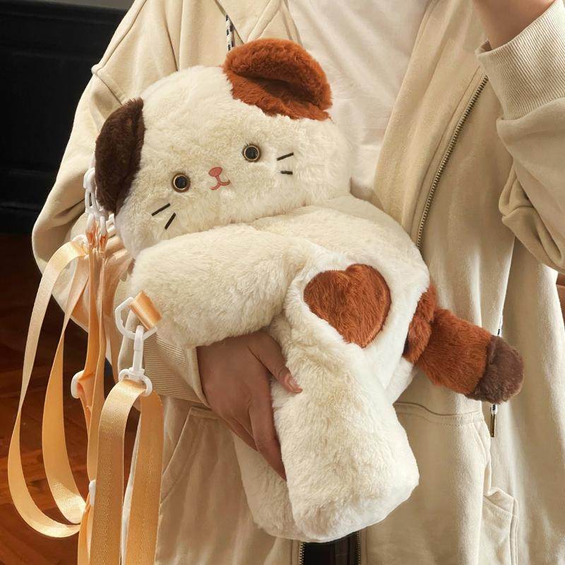 可爱少女风三花小猫双肩包小猫咪趴趴包可爱毛绒玩偶斜挎小背包女