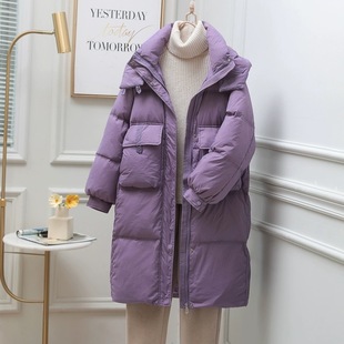白鸭绒加厚连帽冬季 过膝韩版 外套羽绒服女 清仓中长款 反季