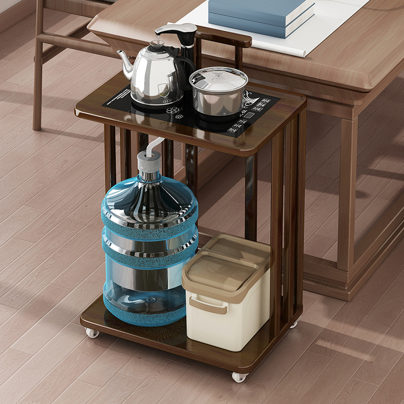 日本品质移动茶水柜小茶台实木茶桌茶几客厅家用带轮茶车全自动烧