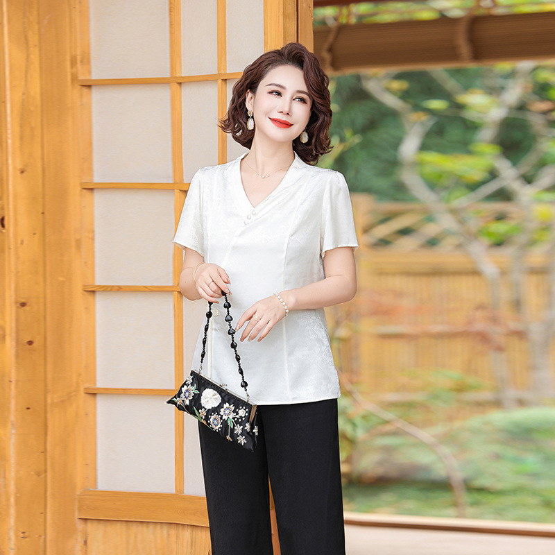中老年夏装女2025新款套装年轻妈妈国风时尚冰丝薄款宽松大码女装