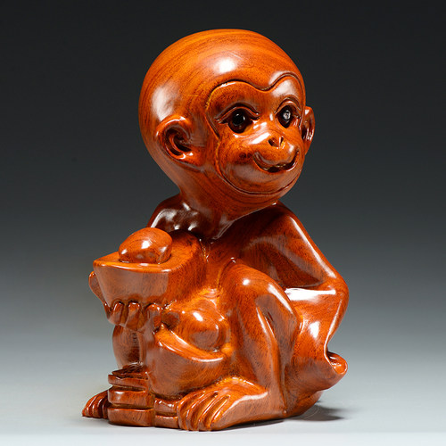 花梨木雕猴子摆件十二生肖猴实木头猴家居客厅新居装饰工艺品送礼