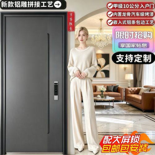 甲级防盗门家用进户门子母门极简带智能锁安全门铝拼自建房入户门