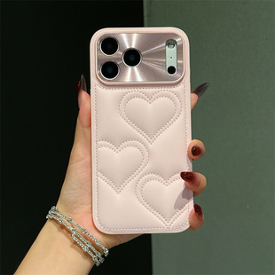 适用苹果17promax新款手机壳iPhone17pro小香风爱心皮质iphone17Pro金属镜头全包Air高级感ip17奢华女款防摔