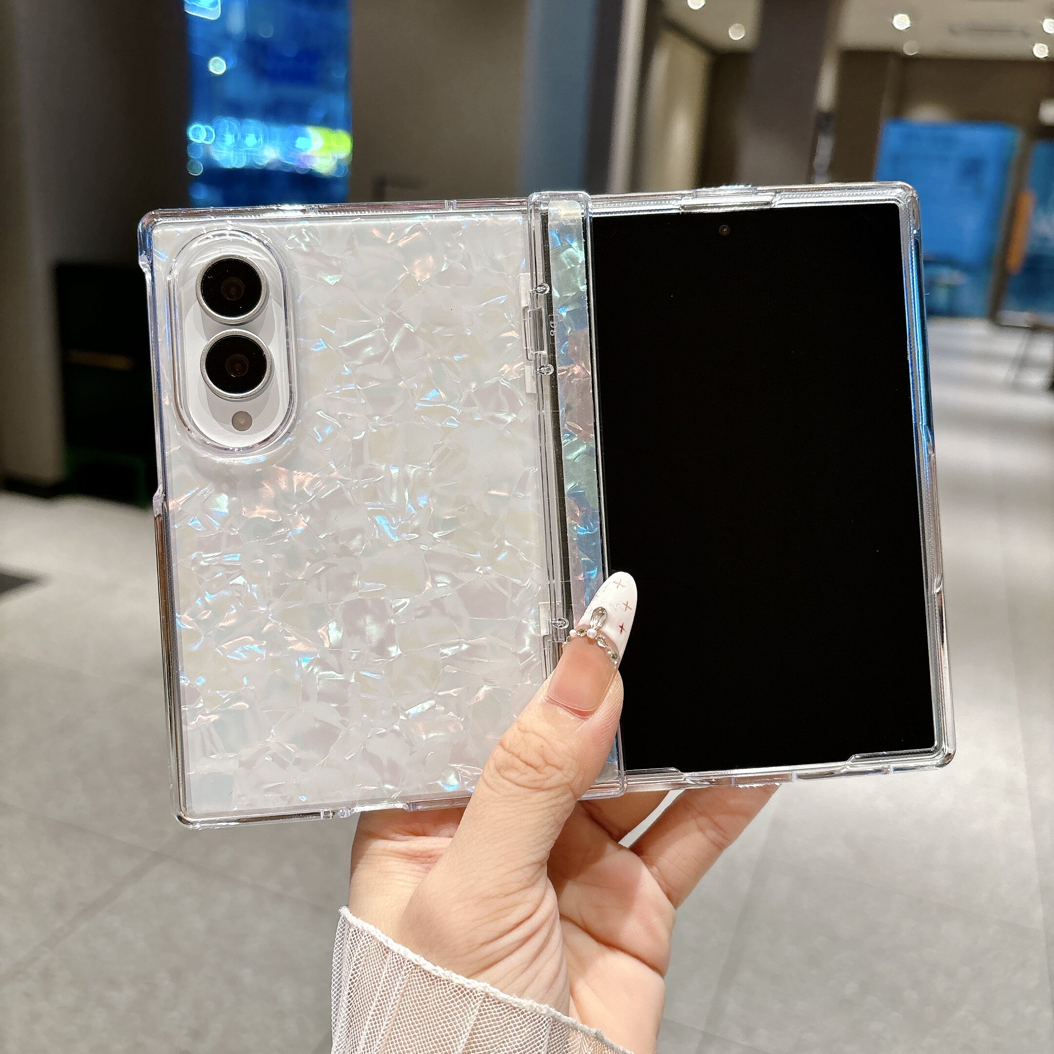 炫彩贝壳纹适用于三星zfold8/7/6/5/Galaxy Z手机壳ultra新款透明W26磁吸全包折叠屏翻盖男女防摔保护套硬壳